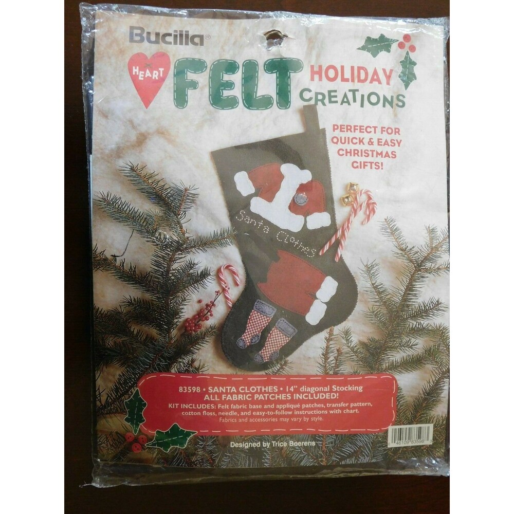Bucilla Heart Felt 14" Christmas Stocking Kit Santa Clothes #83598